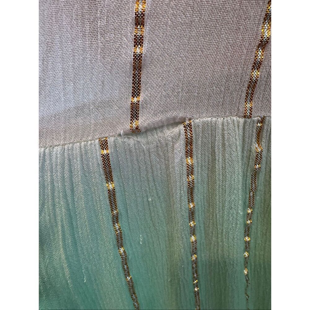 Zury Pastel Pink Mint Green Gold Metallic Stripe Wrap Ruffle Boho Maxi Dress OS - Picture 5 of 8